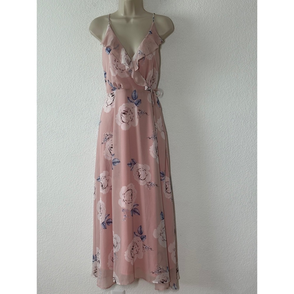 Gilli Tadanori Ruffled Floral Maxi Dress Blush Pink M CD7906-2